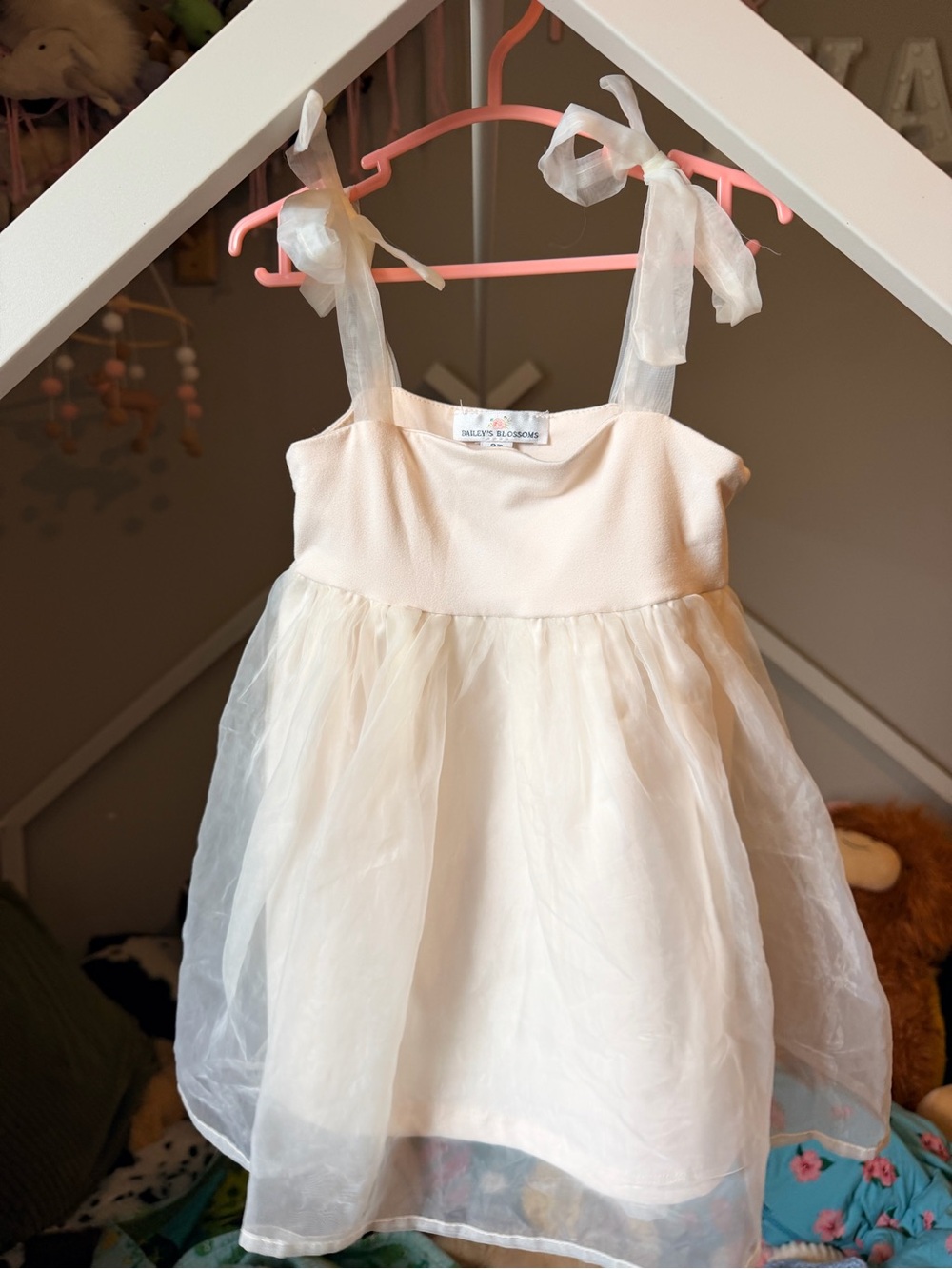 Ivory Tulle Tie-Strap Formal Dress for Girls